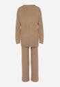 Ciemnobeżowy Dzianinowy Komplet z Bawełną i Wełną Długi Sweter i Szerokie Spodnie Reinesa
