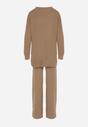 Ciemnobeżowy Dzianinowy Komplet z Bawełną i Wełną Długi Sweter i Szerokie Spodnie Reinesa