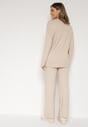 Beżowy Dzianinowy Komplet z Bawełną i Wełną Długi Sweter i Szerokie Spodnie Reinesa