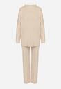 Beżowy Dzianinowy Komplet z Bawełną i Wełną Długi Sweter i Szerokie Spodnie Reinesa