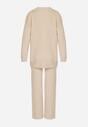 Beżowy Dzianinowy Komplet z Bawełną i Wełną Długi Sweter i Szerokie Spodnie Reinesa