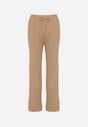 Beżowe Prążkowane Spodnie z Wełną o Szerokim Kroju z Wysokim Stanem Reinnia