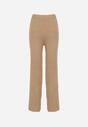 Beżowe Prążkowane Spodnie z Wełną o Szerokim Kroju z Wysokim Stanem Reinnia