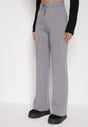 Szare Prążkowane Spodnie z Wełną o Szerokim Kroju z Wysokim Stanem Reinnia
