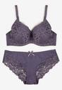 Fioletowy Klasyczny Komplet Biustonosz i Majtki Figi z Koronką Ezilene