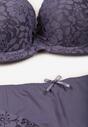 Fioletowy Klasyczny Komplet Biustonosz i Majtki Figi z Koronką Ezilene