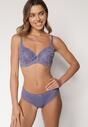 Fioletowy Klasyczny Komplet Biustonosz i Majtki Figi z Koronką Ezilene