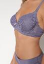 Fioletowy Klasyczny Komplet Biustonosz i Majtki Figi z Koronką Ezilene