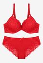 Czerwony Klasyczny Komplet Biustonosz i Majtki Figi z Koronką Ezilene