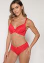 Czerwony Klasyczny Komplet Biustonosz i Majtki Figi z Koronką Ezilene