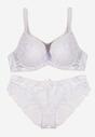 Biały Klasyczny Komplet Biustonosz i Majtki Figi z Koronką Ezilene