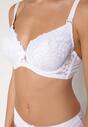 Biały Klasyczny Komplet Biustonosz i Majtki Figi z Koronką Ezilene