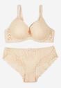 Beżowy Klasyczny Komplet Biustonosz i Majtki Figi z Koronką Ezilene