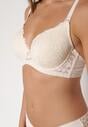 Beżowy Klasyczny Komplet Biustonosz i Majtki Figi z Koronką Ezilene