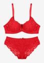 Czerwony Komplet Biustonosz i Majtki Typu Figi Ozdobiony Koronką Ezivane