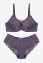 Fioletowy Komplet Biustonosz i Majtki Typu Figi Ozdobiony Koronką Ezivane