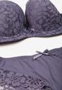Fioletowy Komplet Biustonosz i Majtki Typu Figi Ozdobiony Koronką Ezivane