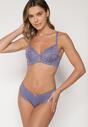 Fioletowy Komplet Biustonosz i Majtki Typu Figi Ozdobiony Koronką Ezivane