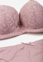 Jasnofioletowy Komplet Biustonosz i Majtki Typu Figi Ozdobiony Koronką Ezivane