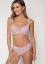 Jasnofioletowy Komplet Biustonosz i Majtki Typu Figi Ozdobiony Koronką Ezivane
