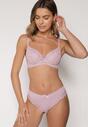 Jasnofioletowy Komplet Biustonosz i Majtki Typu Figi Ozdobiony Koronką Ezivane