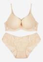 Jasnobeżowy Komplet Biustonosz i Majtki Typu Figi Ozdobiony Koronką Ezivane