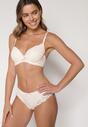 Jasnobeżowy Komplet Biustonosz i Majtki Typu Figi Ozdobiony Koronką Ezivane