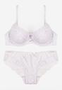 Biały Komplet Biustonosz i Majtki Typu Figi Ozdobiony Koronką Ezivane