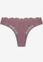Fioletowe Koronkowe Majtki Stringi z Bawełny Venalora