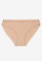 Beżowe Bawełniane Majtki Typu Figi z Koronką i Kokardą Zeteria