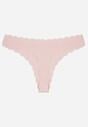 Jasnoróżowe Bawełniane Majtki Stringi z Prążkowanej Tkaniny Eziane