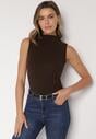 Ciemnobrązowy Bawełniany Top o Dopasowanym Kroju z Półgolfem Unarisa