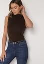Ciemnobrązowy Bawełniany Top o Dopasowanym Kroju z Półgolfem Unarisa