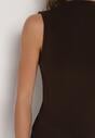 Ciemnobrązowy Bawełniany Top o Dopasowanym Kroju z Półgolfem Unarisa