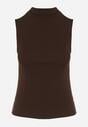 Ciemnobrązowy Bawełniany Top o Dopasowanym Kroju z Półgolfem Unarisa