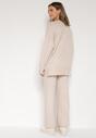 Jasnobeżowy Komplet Dzianinowy z Bawełną i Wełną Spodnie i Warkoczowy Sweter Errela