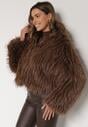 Brązowa Kurtka Futerko na Suwak z Kapturem Zetale