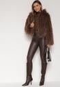 Brązowa Kurtka Futerko na Suwak z Kapturem Zetale