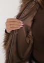 Brązowa Kurtka Futerko na Suwak z Kapturem Zetale
