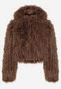Brązowa Kurtka Futerko na Suwak z Kapturem Zetale
