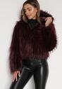 Bordowa Kurtka Futerko na Suwak z Kapturem Zetale