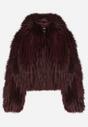 Bordowa Kurtka Futerko na Suwak z Kapturem Zetale