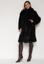 Czarny Jednorzędowy Płaszcz Futro z Szerokim Kołnierzem Wedinalia