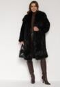 Czarny Jednorzędowy Płaszcz Futro z Szerokim Kołnierzem Wedinalia