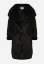 Czarny Jednorzędowy Płaszcz Futro z Szerokim Kołnierzem Wedinalia