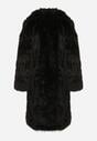 Czarny Jednorzędowy Płaszcz Futro z Szerokim Kołnierzem Wedinalia