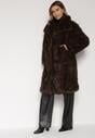 Brązowy Jednorzędowy Płaszcz Futro z Szerokim Kołnierzem Wedinalia