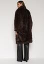 Brązowy Jednorzędowy Płaszcz Futro z Szerokim Kołnierzem Wedinalia