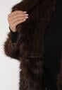 Brązowy Jednorzędowy Płaszcz Futro z Szerokim Kołnierzem Wedinalia