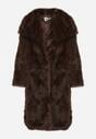 Brązowy Jednorzędowy Płaszcz Futro z Szerokim Kołnierzem Wedinalia